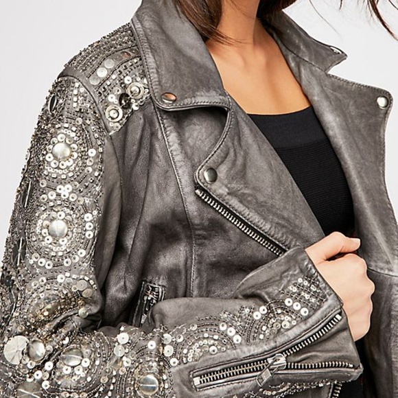 free people | circle embellished moto jacket - Picture 3 of 6